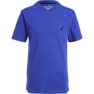 imageNautica Boys Short Sleeve Solid VNeck TShirt Soft Comfortable Relaxed FitLegacy Cobalt