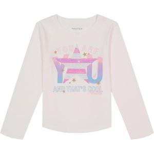 imageNautica Girls Long Sleeve Graphic TShirt Flip Sequin and Glitter EmbellishmentsBright White Star