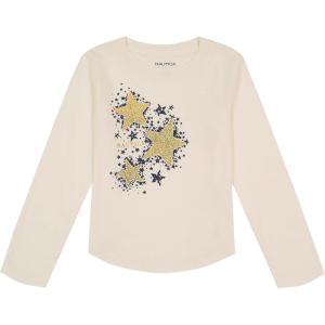 imageNautica Girls Long Sleeve Graphic TShirt Flip Sequin and Glitter EmbellishmentsEgret Shooting Stars