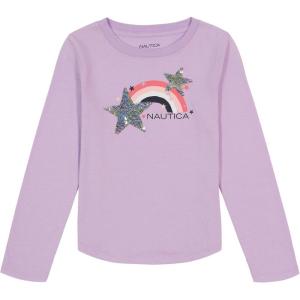 imageNautica Girls Long Sleeve Graphic TShirt Flip Sequin and Glitter EmbellishmentsLavendula Rainbow