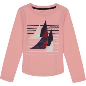 imageNautica Girls Long Sleeve Graphic TShirt Flip Sequin and Glitter EmbellishmentsPink Dolphin Sail