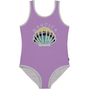 imageNautica Girls OnePiece Swimsuit with UPF 50 Sun Protection Quick Drying Bathing SuitLavendula Seashell Sequin