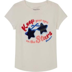 imageNautica Girls Short Sleeve TShirt with Flip Sequin Design Cotton Tee with Tagless InteriorBright White Stars