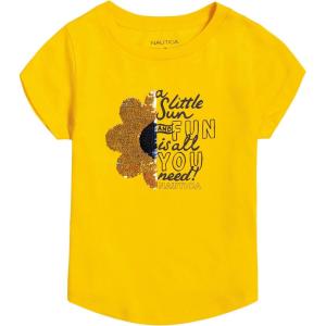 imageNautica Girls Short Sleeve TShirt with Flip Sequin Design Cotton Tee with Tagless InteriorLemon Sequin Sun