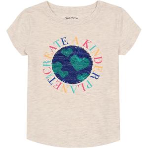 imageNautica Girls Short Sleeve TShirt with Flip Sequin Design Cotton Tee with Tagless InteriorOatmeal Heather