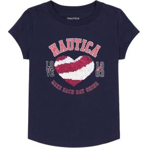 imageNautica Girls Short Sleeve TShirt with Flip Sequin Design Cotton Tee with Tagless InteriorPeacoat Heart Shine