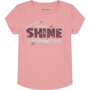 imageNautica Girls Short Sleeve TShirt with Flip Sequin Design Cotton Tee with Tagless InteriorPink Dolphin Sequin Shine
