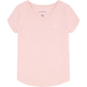 imageNautica Girls Short Sleeve VNeck TShirt Solid Cotton Blend Tee with Tagless InteriorAlmond Blossom