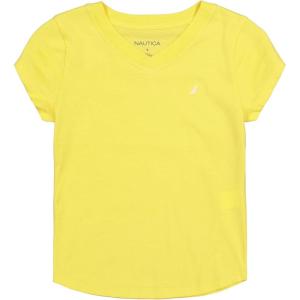 imageNautica Girls Short Sleeve VNeck TShirt Solid Cotton Blend Tee with Tagless InteriorAspen Gold