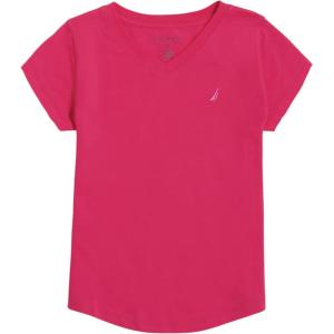 imageNautica Girls Short Sleeve VNeck TShirt Solid Cotton Blend Tee with Tagless InteriorBeetroot Purple