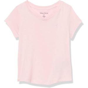 imageNautica Girls Short Sleeve VNeck TShirt Solid Cotton Blend Tee with Tagless InteriorCoral Blush