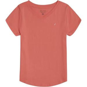 imageNautica Girls Short Sleeve VNeck TShirt Solid Cotton Blend Tee with Tagless InteriorGeorgia Peach