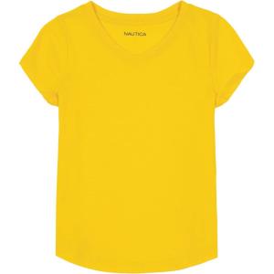imageNautica Girls Short Sleeve VNeck TShirt Solid Cotton Blend Tee with Tagless InteriorMaize