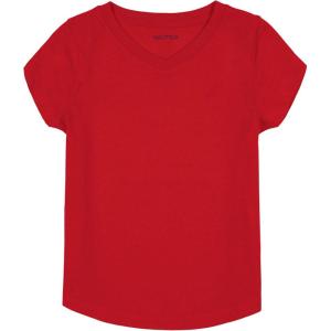imageNautica Girls Short Sleeve VNeck TShirt Solid Cotton Blend Tee with Tagless InteriorNautica Red