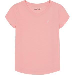 imageNautica Girls Short Sleeve VNeck TShirt Solid Cotton Blend Tee with Tagless InteriorPink Dolphin