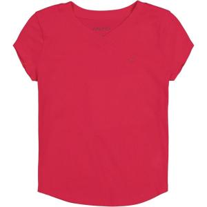 imageNautica Girls Short Sleeve VNeck TShirt Solid Cotton Blend Tee with Tagless InteriorVirtual Pink