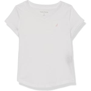 imageNautica Girls Short Sleeve VNeck TShirt Solid Cotton Blend Tee with Tagless InteriorWhite