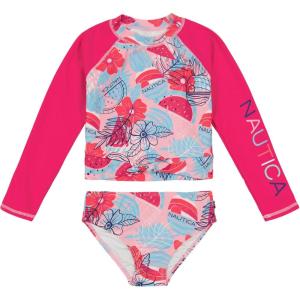 imageNautica Girls TwoPiece Rashguard Swimsuit Set UPF 50 Sun Protection QuickDry Bathing SuitBeetroot Floral Fruit