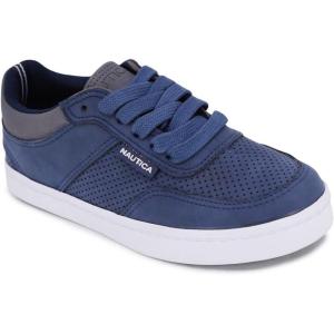 imageNautica Kids Boys LaceUp Fashion Sneakers LowTop Dress Shoes for Youth  Big KidLittle KidNavy Grey Logone