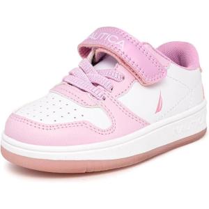 imageNautica Kids Girls Sneakers with Adjustable Strap and Bungee Straps  Comfortable Casual Shoes ToddlerLittle KidPink