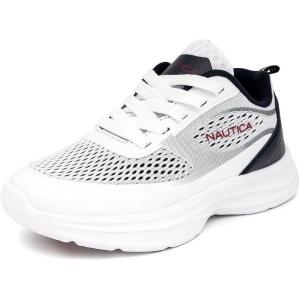 imageNautica Kids Sneakers for Boys ampamp Girls  Max Cushion Fashion Running ampamp Walking Shoes LaceUpBungee ToddlerLittle KidBig KidWhite Blue Red