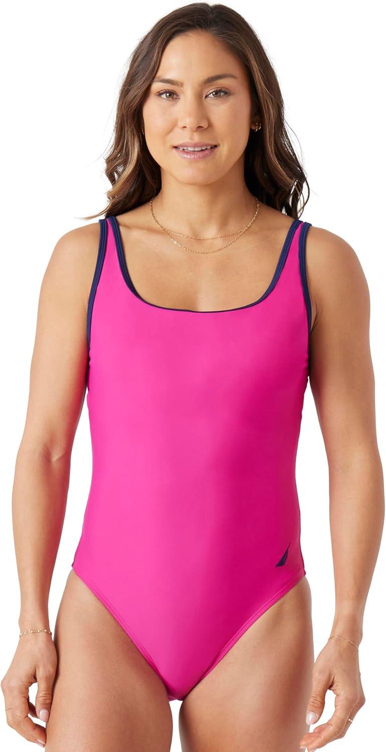 imageNautica Womens OnePiece Swimsuit  Slimming Tummy Control Bathing Suit QuickDry Fabric Bikini SwimsuitFuchsia