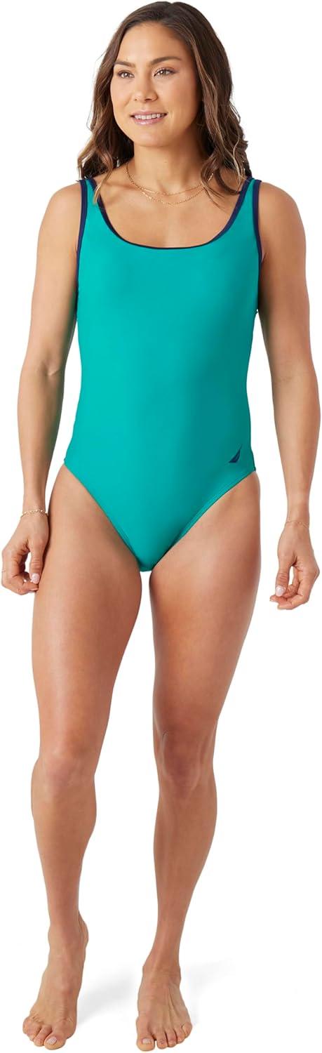imageNautica Womens OnePiece Swimsuit  Slimming Tummy Control Bathing Suit QuickDry Fabric Bikini SwimsuitGreen Navy