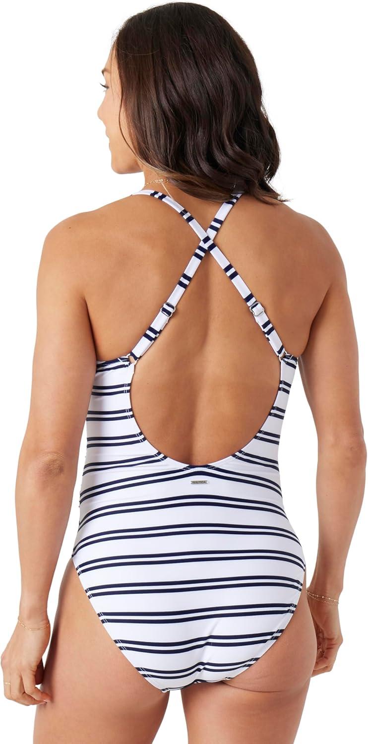 imageNautica Womens OnePiece Swimsuit  Slimming Tummy Control Bathing Suit QuickDry Fabric Bikini SwimsuitOcean Stripe