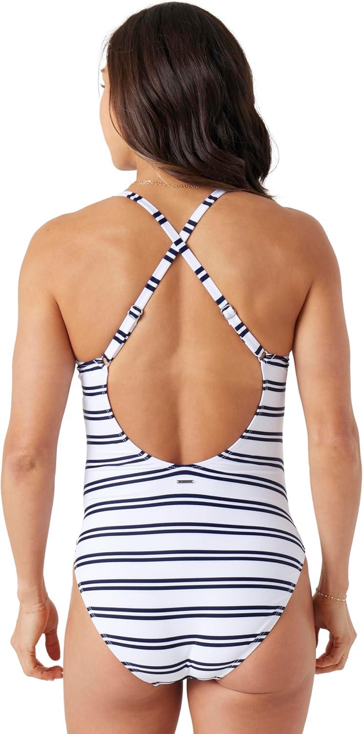 imageNautica Womens OnePiece Swimsuit  Slimming Tummy Control Bathing Suit QuickDry Fabric Bikini SwimsuitOcean Stripe