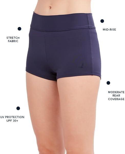 imageNautica Womens Standard MidRise Flattering Wide Waistband Boy Leg Bikini Bottom SwimsuitBlack