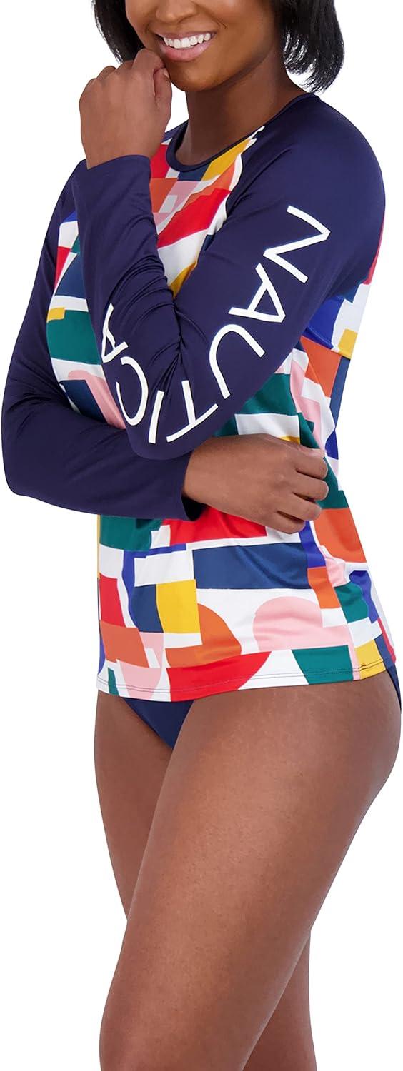 imageNautica Womens Standard Rashguard  QuickDry UPF Protection Swim Shirt Pool Beach Hiking Yoga VolleyballBlock Multi
