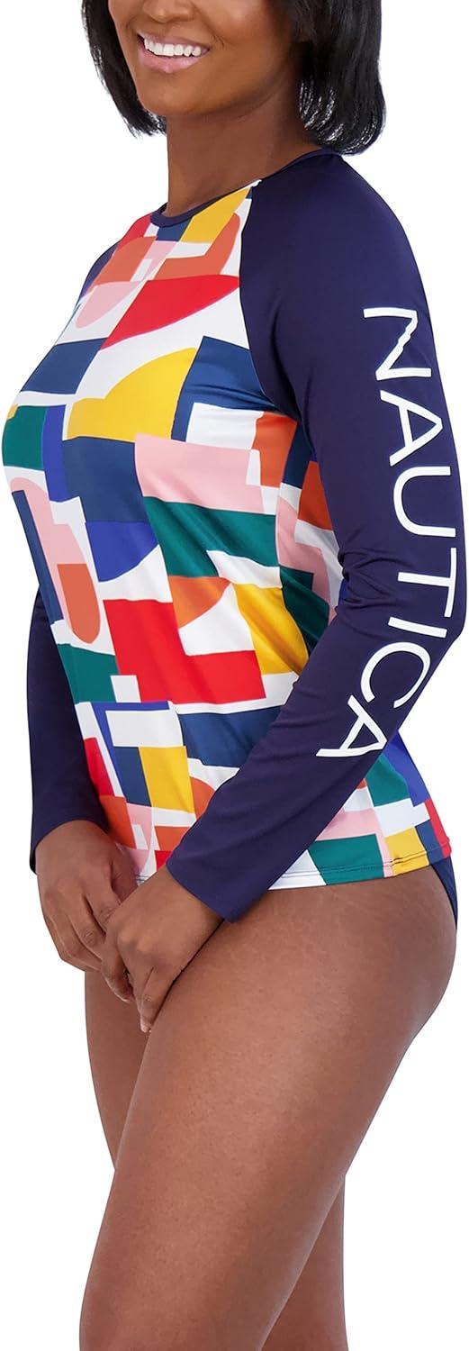 imageNautica Womens Standard Rashguard  QuickDry UPF Protection Swim Shirt Pool Beach Hiking Yoga VolleyballBlock Multi