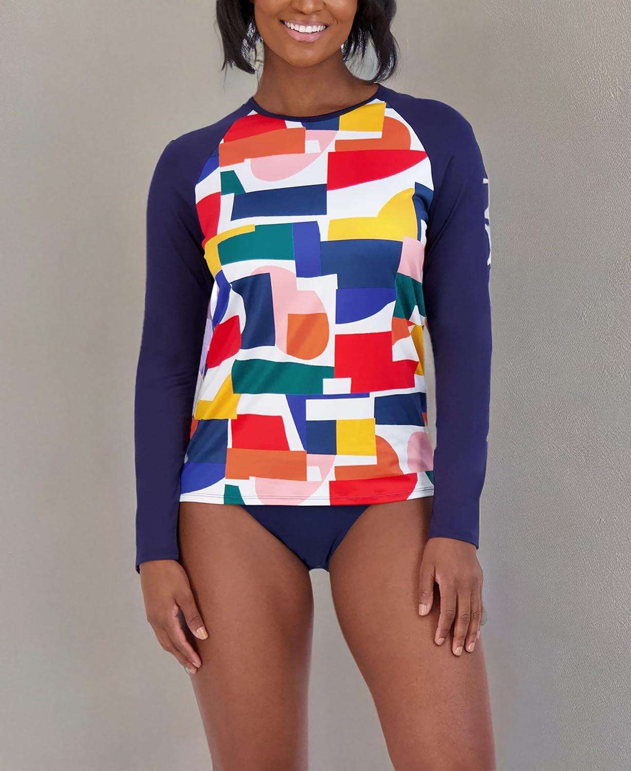 imageNautica Womens Standard Rashguard  QuickDry UPF Protection Swim Shirt Pool Beach Hiking Yoga VolleyballBlock Multi