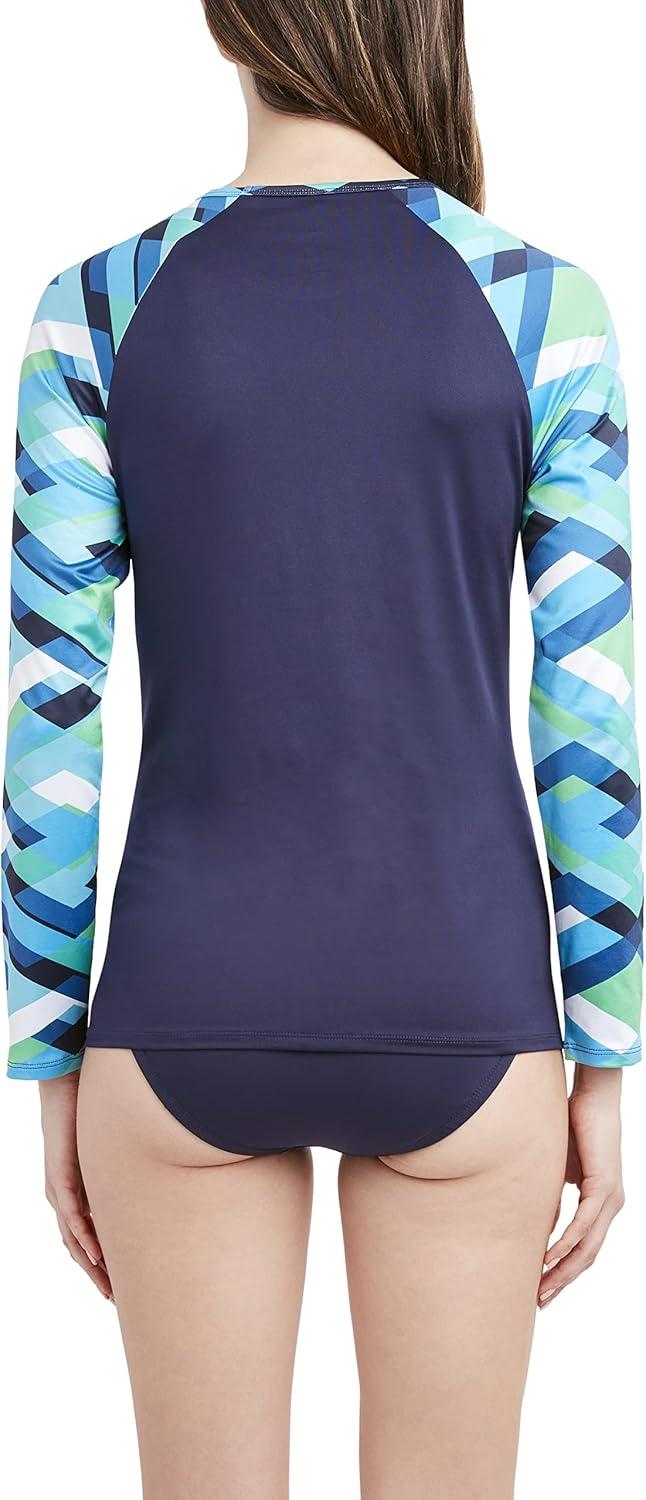 imageNautica Womens Standard Rashguard  QuickDry UPF Protection Swim Shirt Pool Beach Hiking Yoga VolleyballBlue Wave