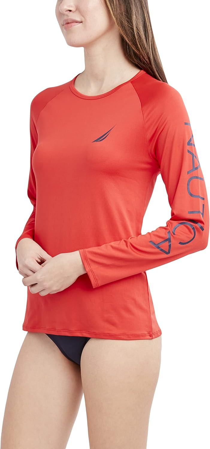 imageNautica Womens Standard Rashguard  QuickDry UPF Protection Swim Shirt Pool Beach Hiking Yoga VolleyballCherry