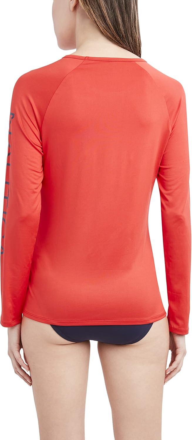 imageNautica Womens Standard Rashguard  QuickDry UPF Protection Swim Shirt Pool Beach Hiking Yoga VolleyballCherry