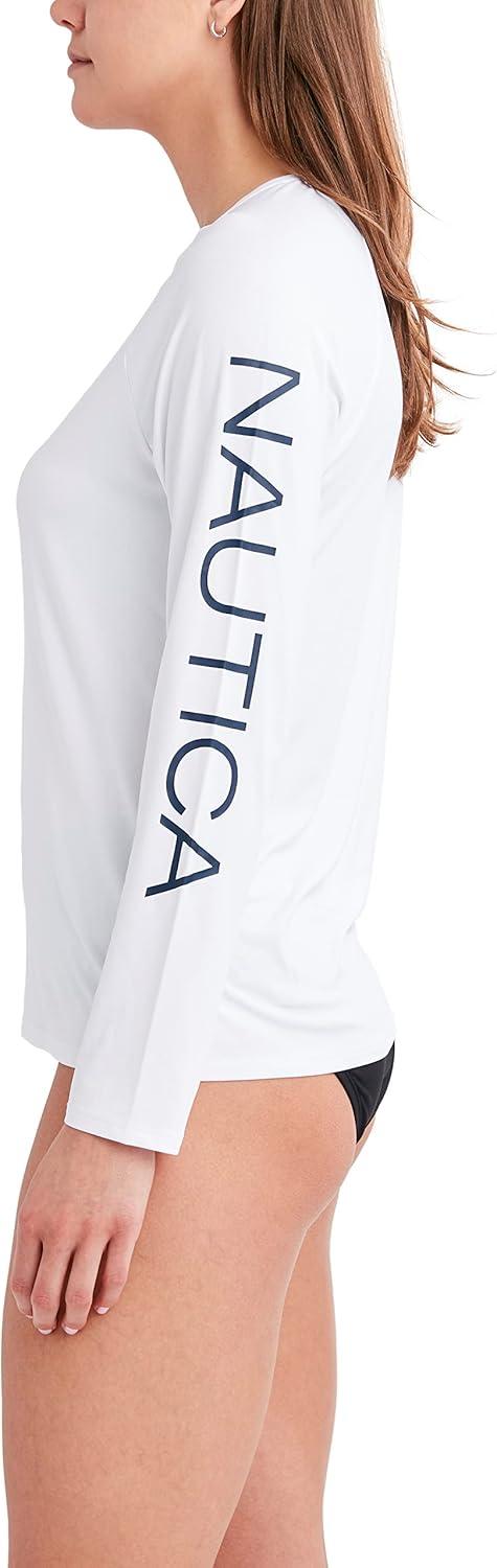 imageNautica Womens Standard Rashguard  QuickDry UPF Protection Swim Shirt Pool Beach Hiking Yoga VolleyballCrisp White