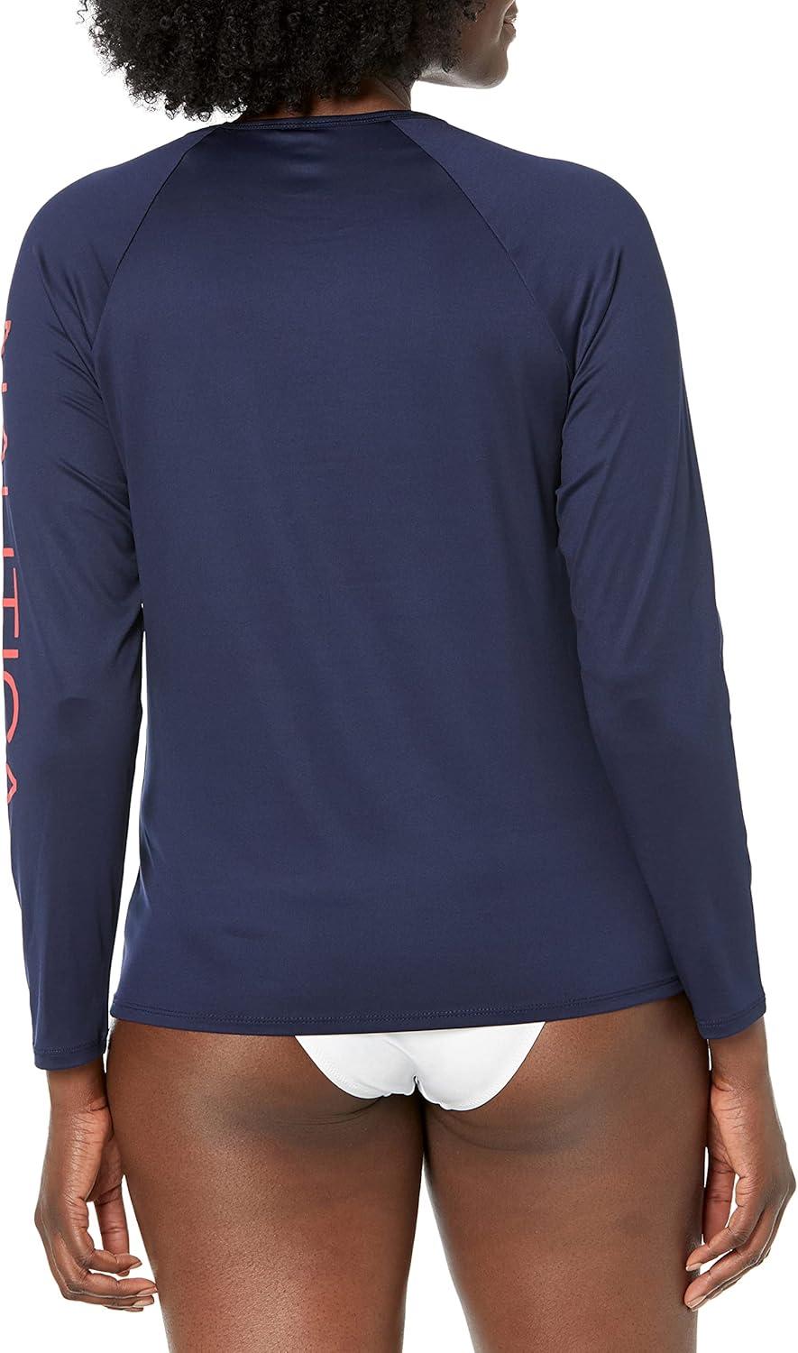 imageNautica Womens Standard Rashguard  QuickDry UPF Protection Swim Shirt Pool Beach Hiking Yoga VolleyballDeep Sea