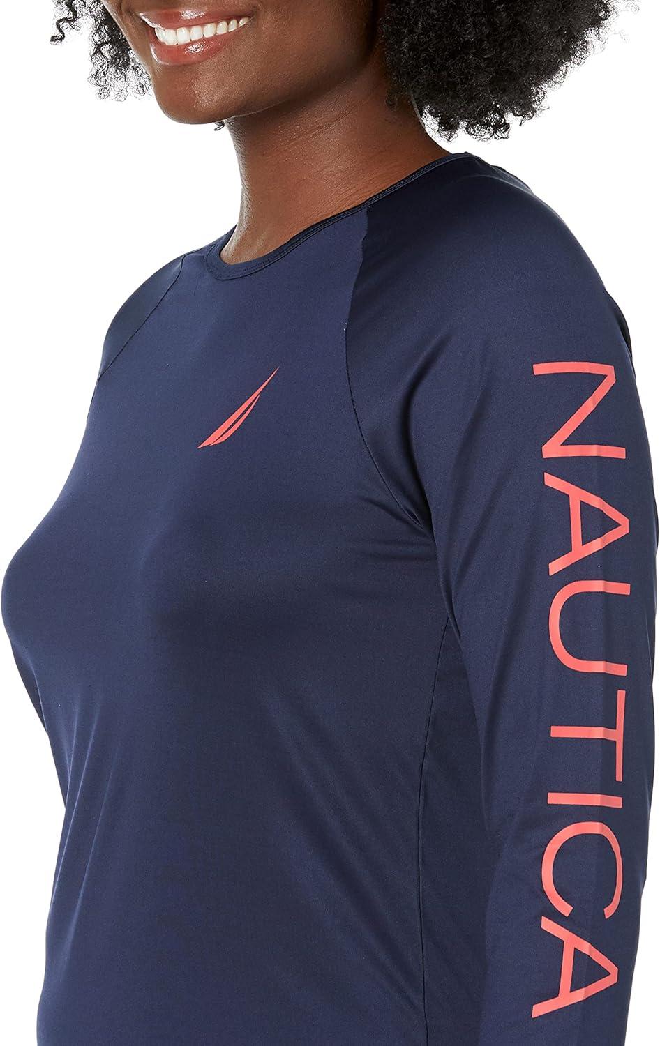 imageNautica Womens Standard Rashguard  QuickDry UPF Protection Swim Shirt Pool Beach Hiking Yoga VolleyballDeep Sea