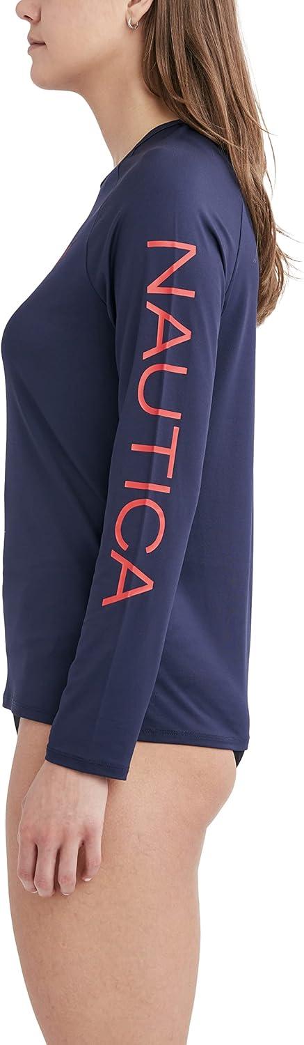 imageNautica Womens Standard Rashguard  QuickDry UPF Protection Swim Shirt Pool Beach Hiking Yoga VolleyballDeep Sea