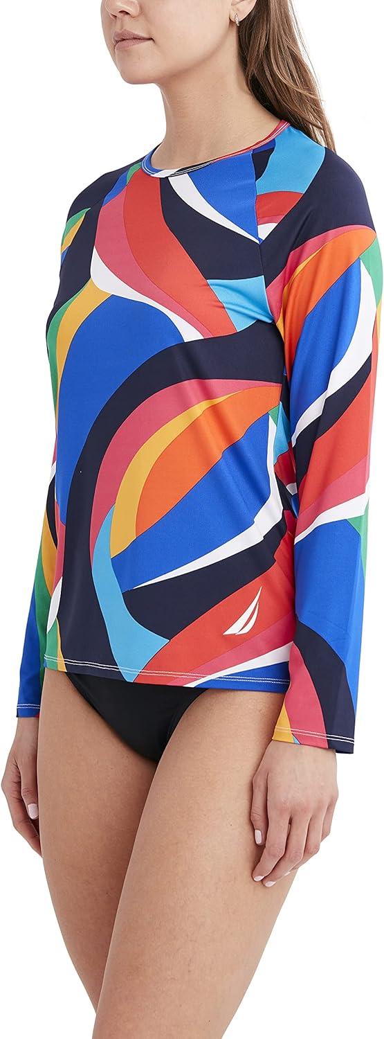 imageNautica Womens Standard Rashguard  QuickDry UPF Protection Swim Shirt Pool Beach Hiking Yoga VolleyballMulti Print