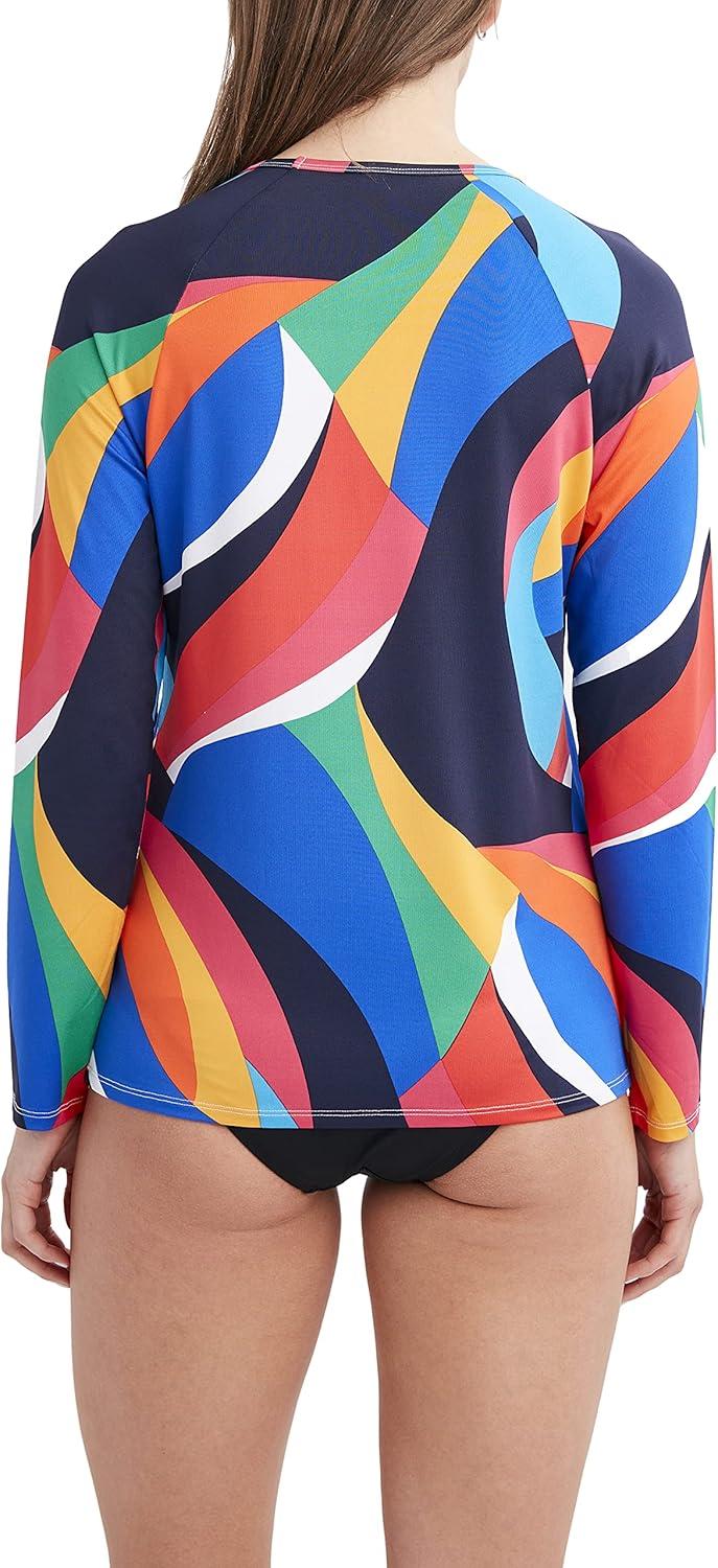 imageNautica Womens Standard Rashguard  QuickDry UPF Protection Swim Shirt Pool Beach Hiking Yoga VolleyballMulti Print