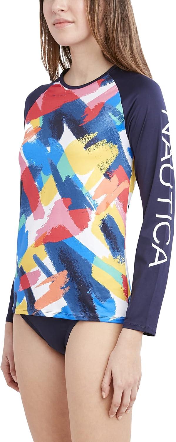 imageNautica Womens Standard Rashguard  QuickDry UPF Protection Swim Shirt Pool Beach Hiking Yoga VolleyballMulticolor