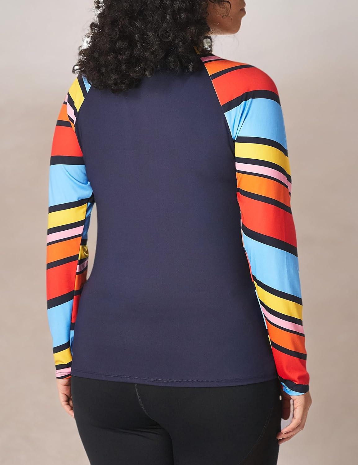 imageNautica Womens Standard Rashguard  QuickDry UPF Protection Swim Shirt Pool Beach Hiking Yoga VolleyballNewport Stripe