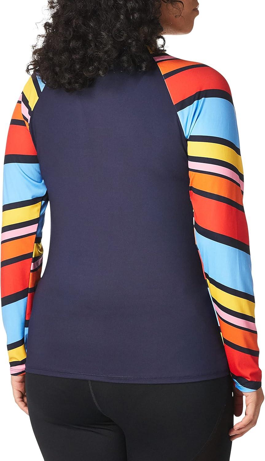 imageNautica Womens Standard Rashguard  QuickDry UPF Protection Swim Shirt Pool Beach Hiking Yoga VolleyballNewport Stripe