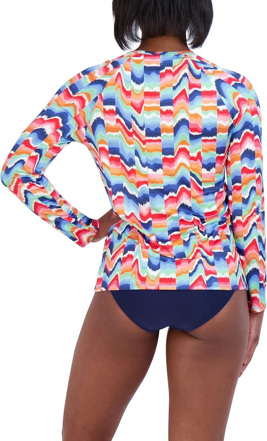 imageNautica Womens Standard Rashguard  QuickDry UPF Protection Swim Shirt Pool Beach Hiking Yoga VolleyballRainbow Multi