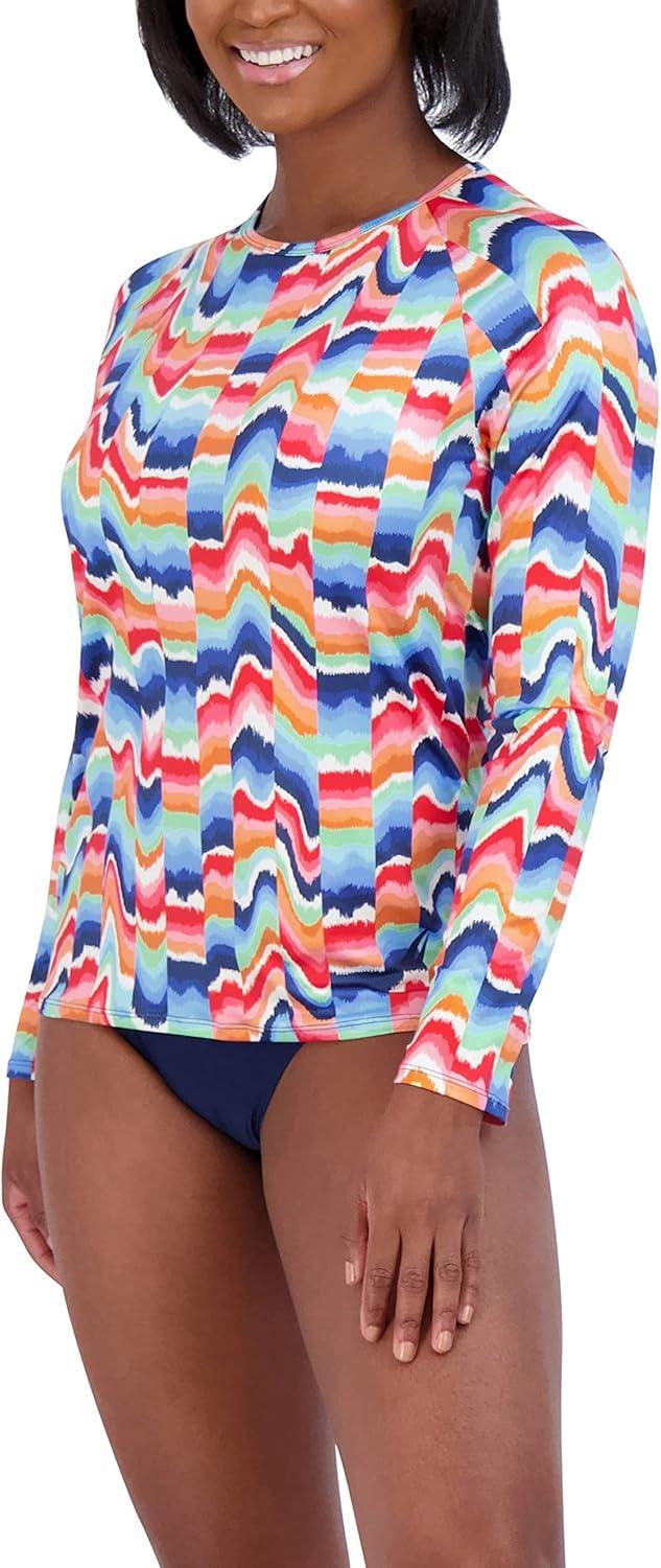 imageNautica Womens Standard Rashguard  QuickDry UPF Protection Swim Shirt Pool Beach Hiking Yoga VolleyballRainbow Multi