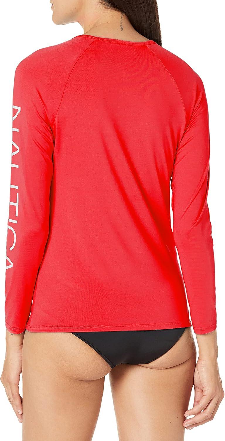 imageNautica Womens Standard Rashguard  QuickDry UPF Protection Swim Shirt Pool Beach Hiking Yoga VolleyballRed