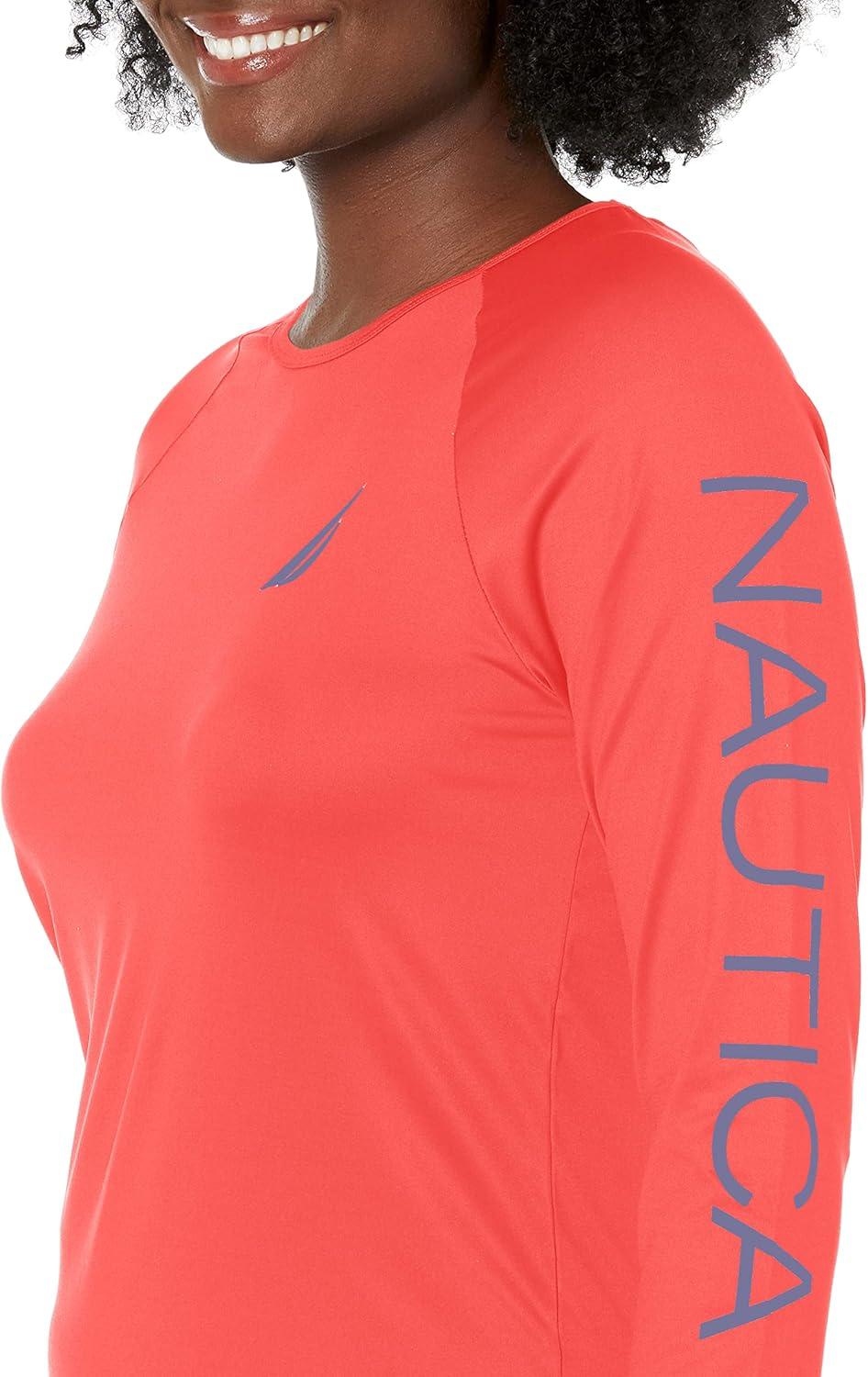 imageNautica Womens Standard Rashguard  QuickDry UPF Protection Swim Shirt Pool Beach Hiking Yoga VolleyballRed