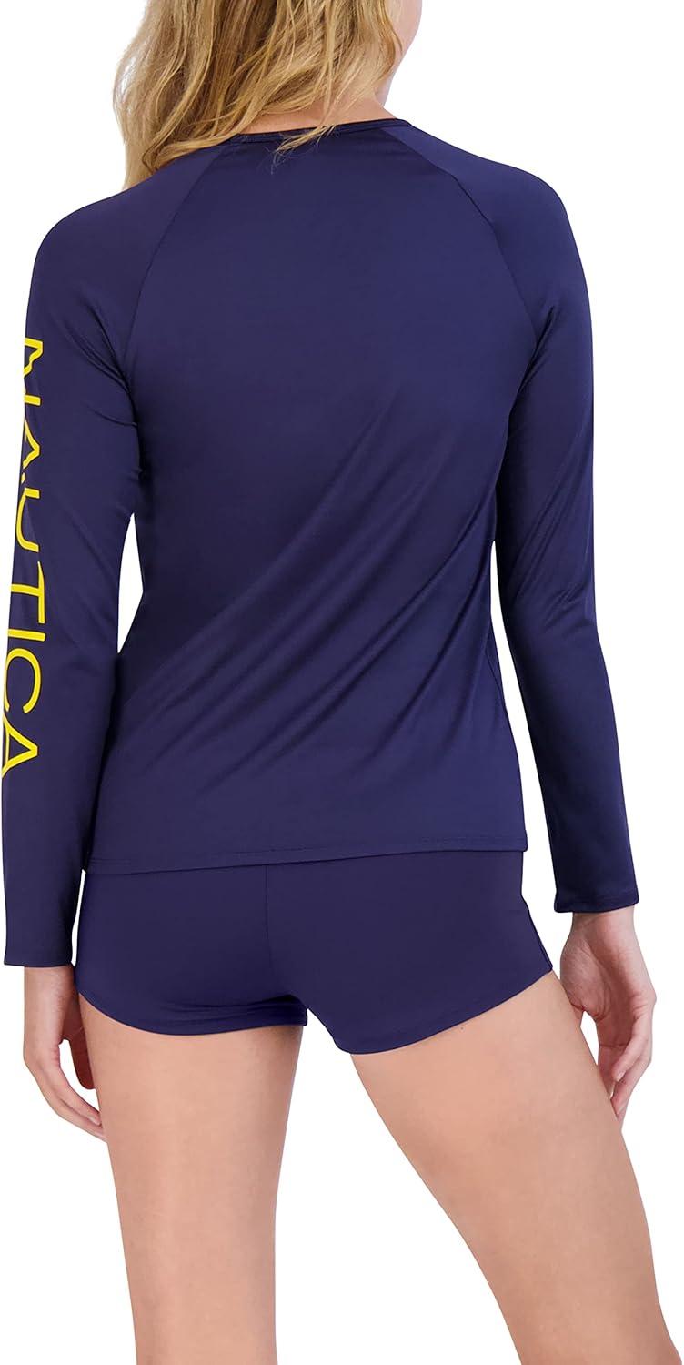 imageNautica Womens Standard Rashguard  QuickDry UPF Protection Swim Shirt Pool Beach Hiking Yoga VolleyballSolid Deep Sea